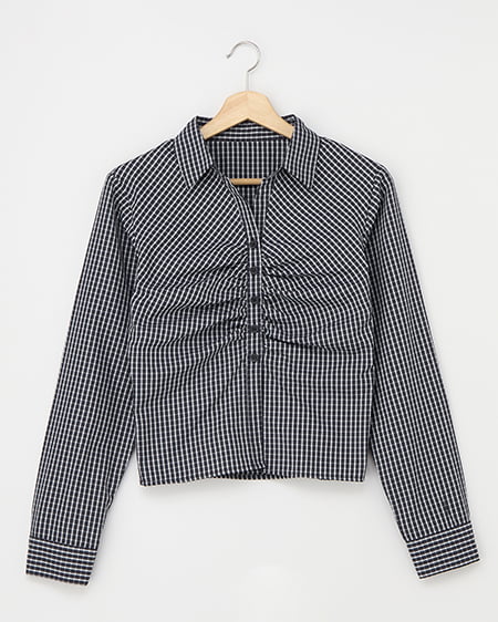 チェック柄ギャザークロップドシャツ