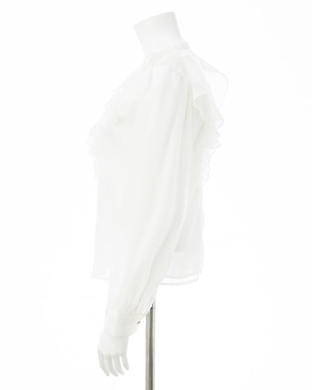 INGNI（イング） 装飾ボタンフリルシアーブラウス ｵﾌﾎﾜｲﾄ