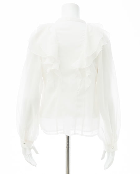 INGNI（イング） 装飾ボタンフリルシアーブラウス ｵﾌﾎﾜｲﾄ