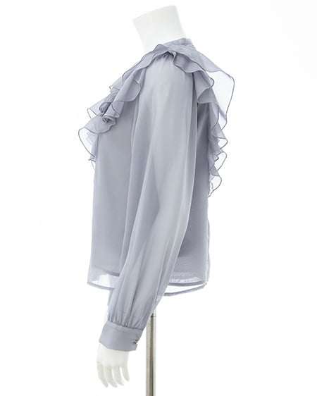 INGNI(イング) 装飾ボタンフリルシアーブラウス ブルーグレー