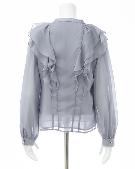 INGNI(イング) 装飾ボタンフリルシアーブラウス ブルーグレー