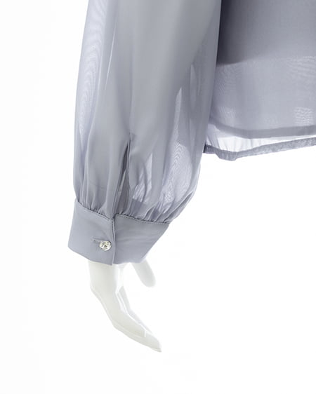 INGNI(イング) 装飾ボタンフリルシアーブラウス ブルーグレー