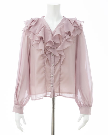 INGNI（イング） 装飾ボタンフリルシアーブラウス ﾋﾟﾝｸ