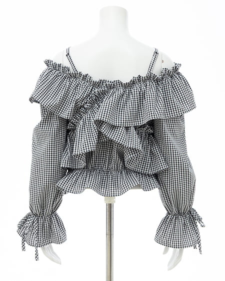 INGNI（イング） クロスフリルオフショルブラウス ｸﾛ/ｷﾞﾝｶﾞﾑ