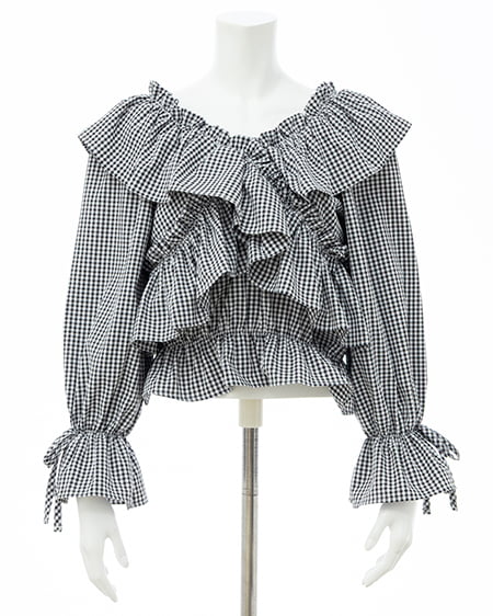 INGNI（イング） クロスフリルオフショルブラウス ｸﾛ/ｷﾞﾝｶﾞﾑ