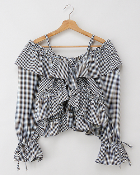 クロスフリルオフショルブラウス