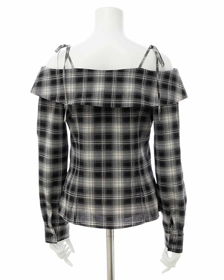 INGNI（イング） オフショルチェックブラウス ｸﾛ/ﾁｪｯｸ