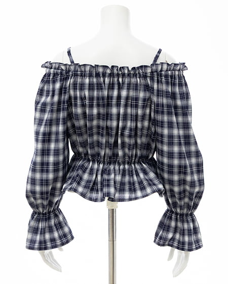 INGNI（イング） ビッグリボンチェック柄オフショルブラウス ｺﾝ/ﾁｪｯｸ