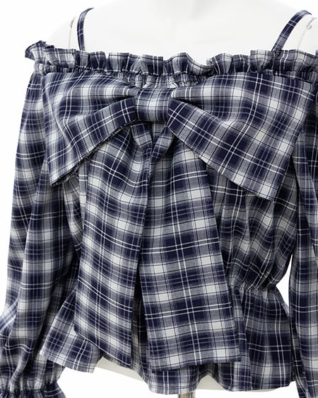 INGNI（イング） ビッグリボンチェック柄オフショルブラウス ｺﾝ/ﾁｪｯｸ