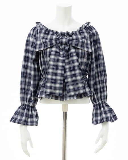 INGNI（イング） ビッグリボンチェック柄オフショルブラウス ｺﾝ/ﾁｪｯｸ