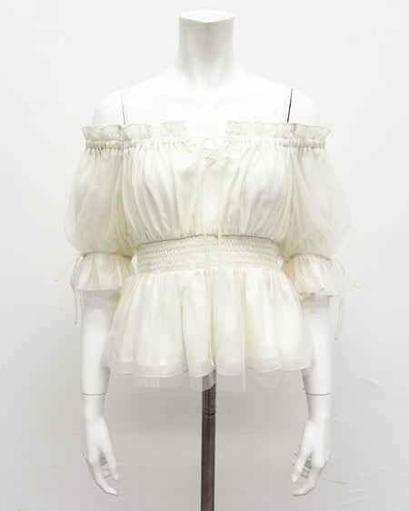 チュールオフショル半袖ブラウス