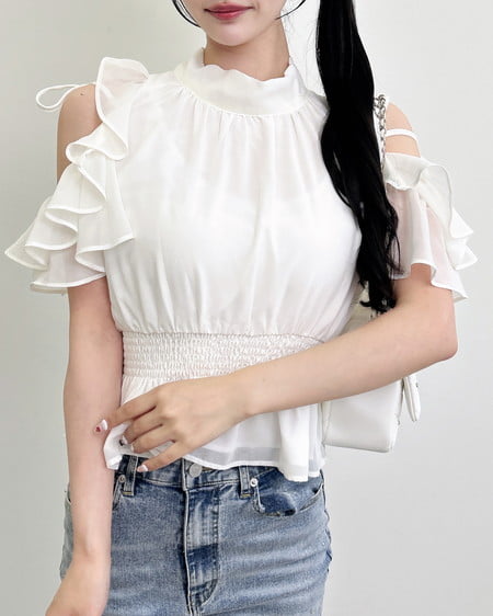 2Wayリボン肩あきフリルブラウス