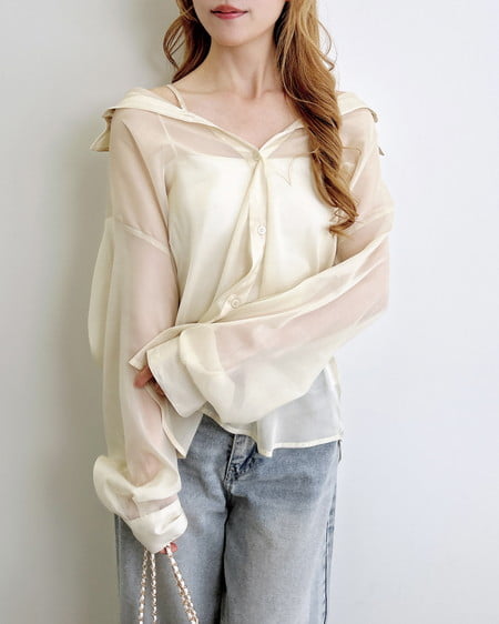 2Way肩リボンオフショルシアーシャツ