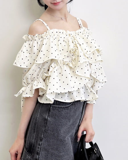 クロスフリルオフショル半袖ブラウス
