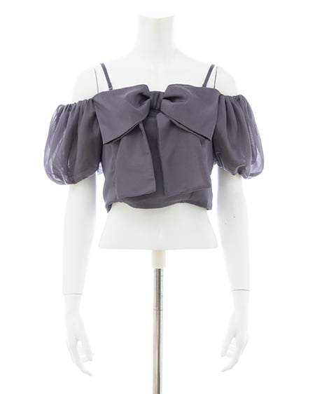 INGNI（イング） ビッグリボンシアーオフショルブラウス ﾁｬｺｰﾙｸﾞﾚｰ