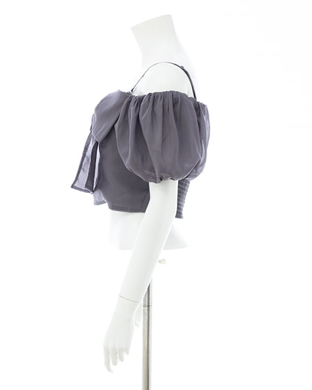 INGNI（イング） ビッグリボンシアーオフショルブラウス ﾁｬｺｰﾙｸﾞﾚｰ