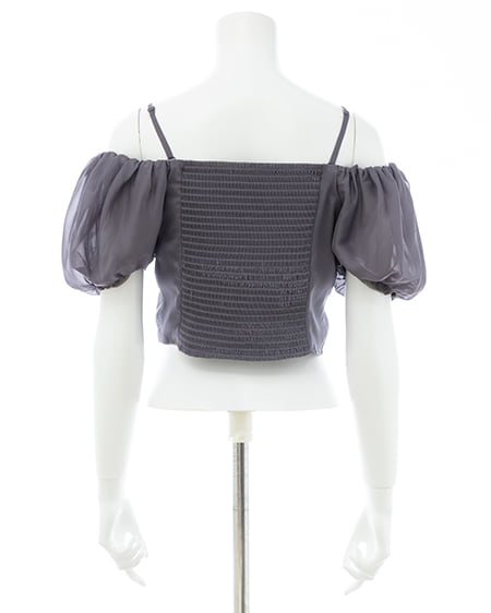 INGNI（イング） ビッグリボンシアーオフショルブラウス ﾁｬｺｰﾙｸﾞﾚｰ