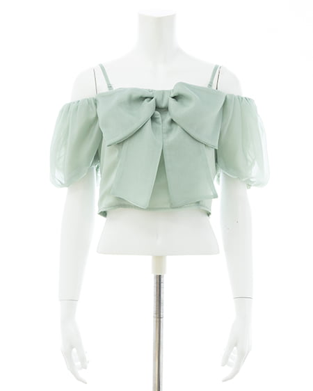 INGNI（イング） ビッグリボンシアーオフショルブラウス ﾐﾝﾄｸﾞﾘｰﾝ