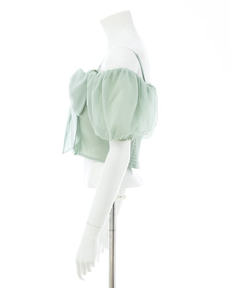 INGNI（イング） ビッグリボンシアーオフショルブラウス ﾐﾝﾄｸﾞﾘｰﾝ