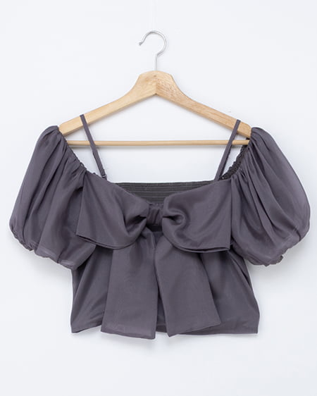 ビッグリボンシアーオフショルブラウス