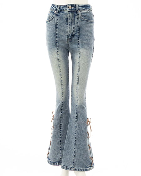 INGNI(イング) レースアップフレアデニムパンツ デニム/ブルー