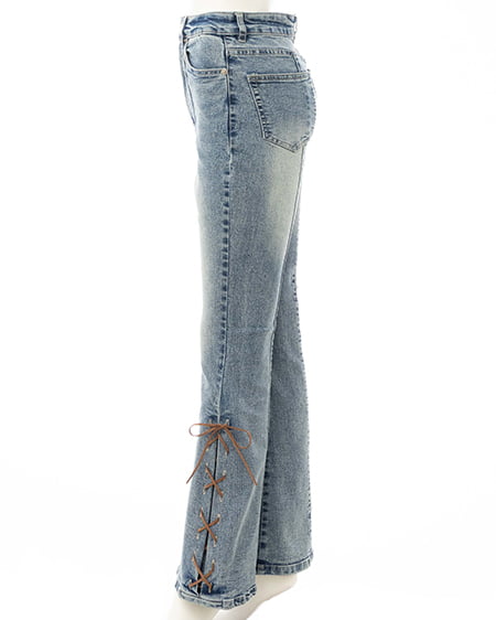 INGNI(イング) レースアップフレアデニムパンツ デニム/ブルー