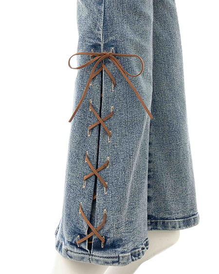 INGNI(イング) レースアップフレアデニムパンツ デニム/ブルー