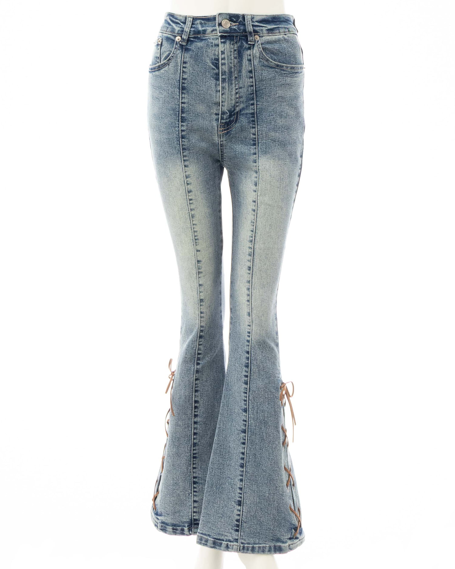 レースアップフレアデニムパンツ