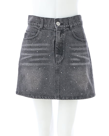 INGNI（イング） ラインストーンデニムミニスカート(セットアップ対応) ｸﾞﾚｰ