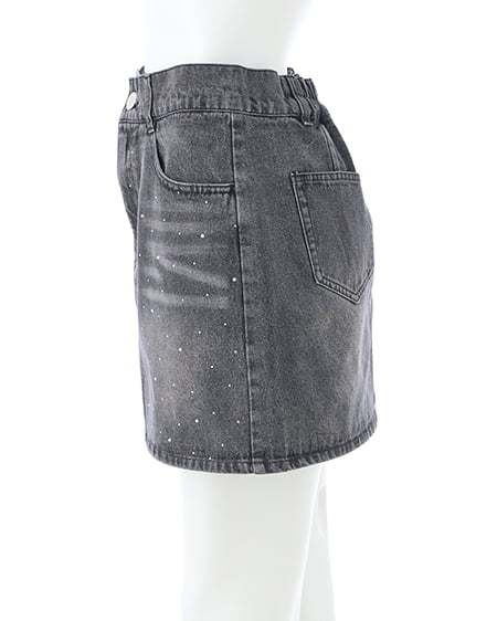 INGNI（イング） ラインストーンデニムミニスカート(セットアップ対応) ｸﾞﾚｰ