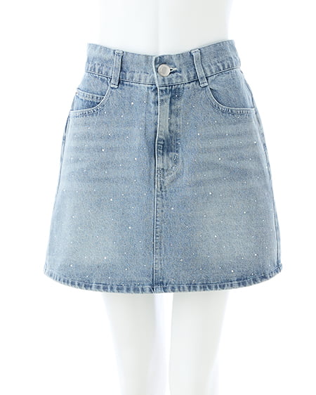 INGNI（イング） ラインストーンデニムミニスカート(セットアップ対応) ﾃﾞﾆﾑ/ﾗｲﾄﾌﾞﾙｰ