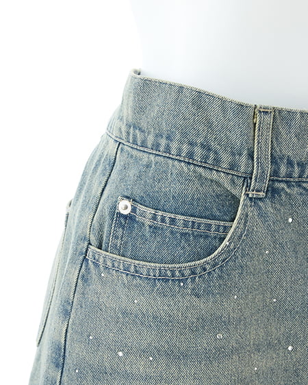 INGNI（イング） ラインストーンデニムミニスカート(セットアップ対応) ﾃﾞﾆﾑ/ﾌﾞﾙｰ