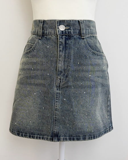 ラインストーンデニムミニスカート