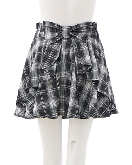 INGNI（イング） バックリボンチェック柄フレアスカパン ｸﾛ/ﾁｪｯｸ