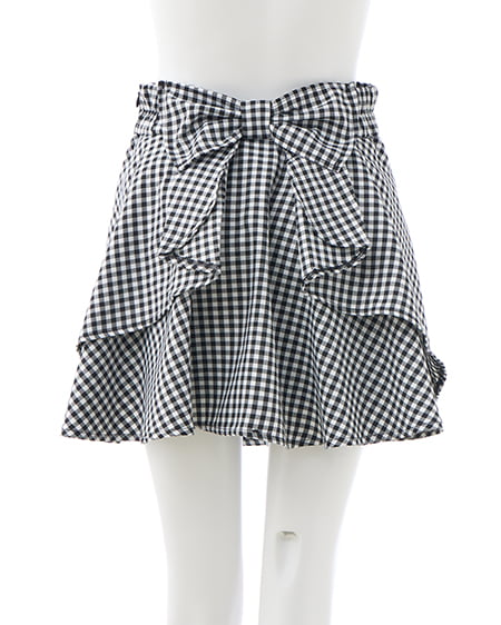 INGNI（イング） バックリボンチェック柄フレアスカパン ｸﾛ/ｷﾞﾝｶﾞﾑ