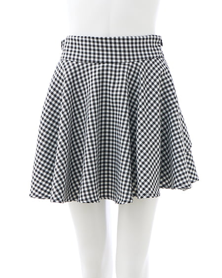 バックリボンチェック柄フレアスカパン