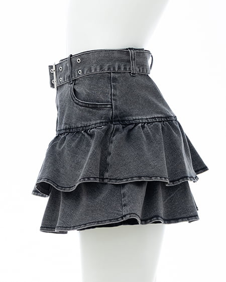 INGNI（イング） ベルト付デニムフリルミニスカパン ｸﾞﾚｰ