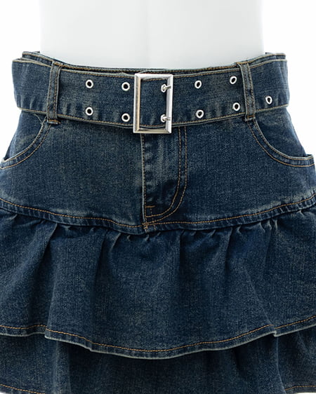 INGNI（イング） ベルト付デニムフリルミニスカパン ﾃﾞﾆﾑ/ｺﾝ