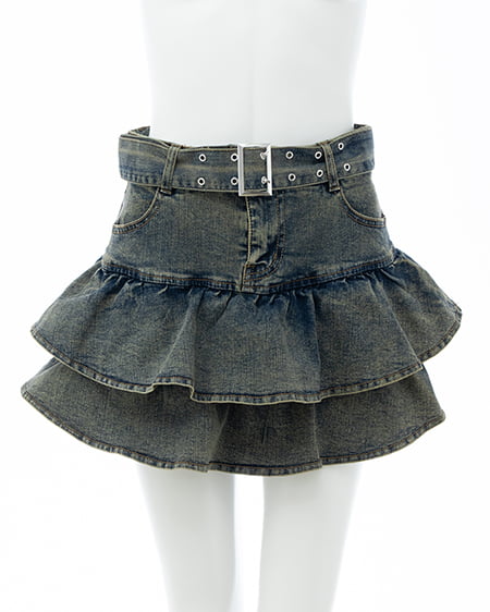 ベルト付デニムフリルミニスカパン