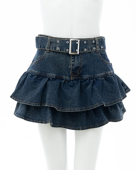 ベルト付デニムフリルミニスカパン