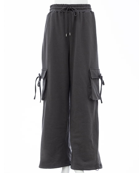 INGNI（イング） リボン付カーゴスウェットパンツ ﾁｬｺｰﾙｸﾞﾚｰ