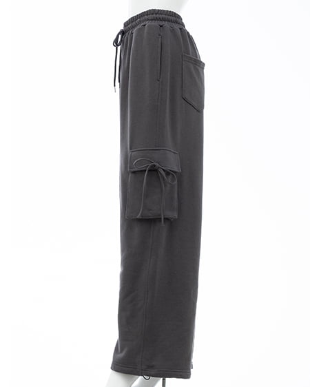INGNI（イング） リボン付カーゴスウェットパンツ ﾁｬｺｰﾙｸﾞﾚｰ