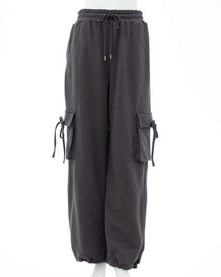 INGNI（イング） リボン付カーゴスウェットパンツ ﾁｬｺｰﾙｸﾞﾚｰ