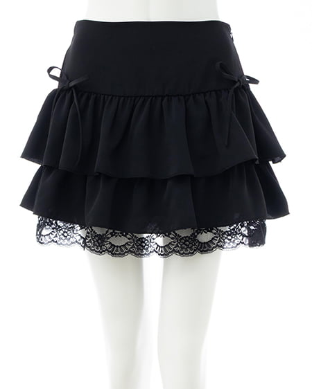 INGNI（イング） 裾レースレイヤーフリルミニスカパン ｸﾛ