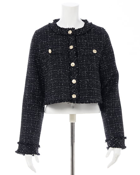 INGNI（イング） ツイードフリンジジャケット(セットアップ対応) ｸﾛ/ﾂｲｰﾄﾞ