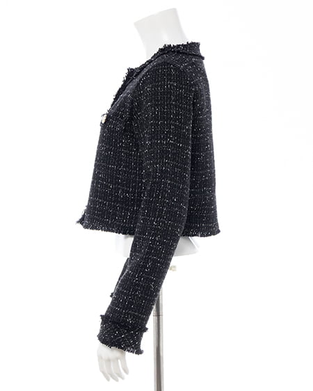 INGNI（イング） ツイードフリンジジャケット(セットアップ対応) ｸﾛ/ﾂｲｰﾄﾞ