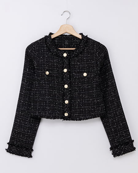 INGNI(イング) ツイードフリンジジャケット(セットアップ対応) ｸﾛ/ﾂｲｰﾄﾞ