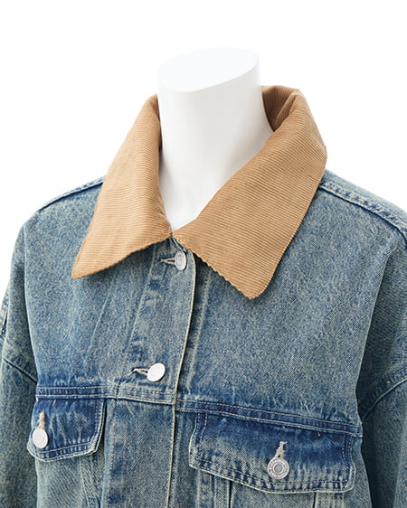 INGNI（イング） 襟異素材取り外しビッグGジャン ﾃﾞﾆﾑ/ﾌﾞﾙｰ