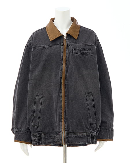 INGNI（イング） 襟袖異素材フロントジップデニムジャケット ｸﾞﾚｰ