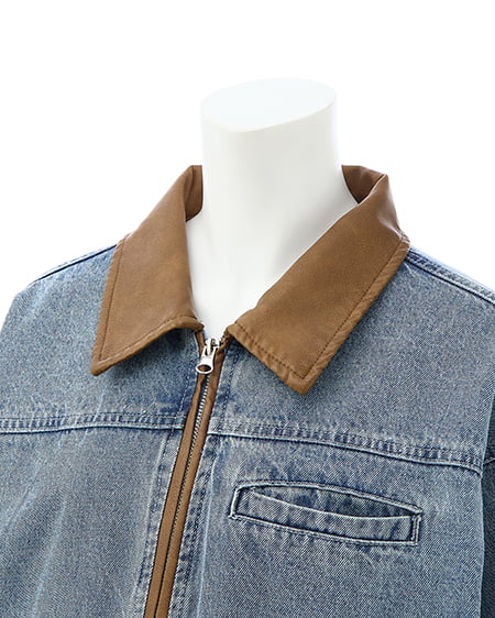 INGNI（イング） 襟袖異素材フロントジップデニムジャケット ﾃﾞﾆﾑ/ﾗｲﾄﾌﾞﾙｰ